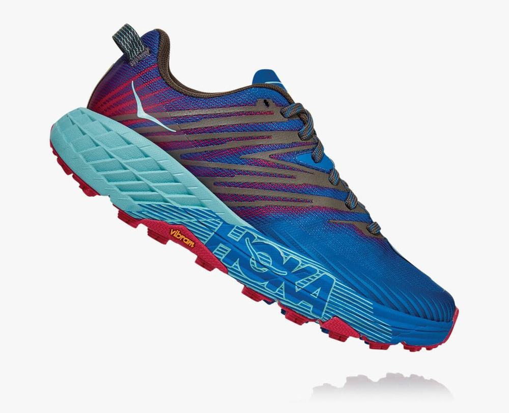 Blue/Pink Hoka Speedgoat 4 Wide Women's Trail Running Shoes | 98716YEFZ