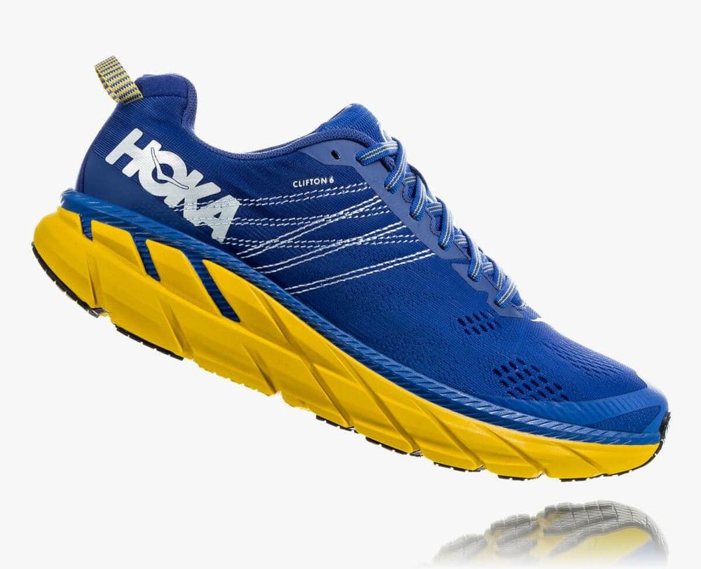 Blue/Yellow Hoka Clifton 6 Wide Men's Road Running Shoes | 43215CHWI