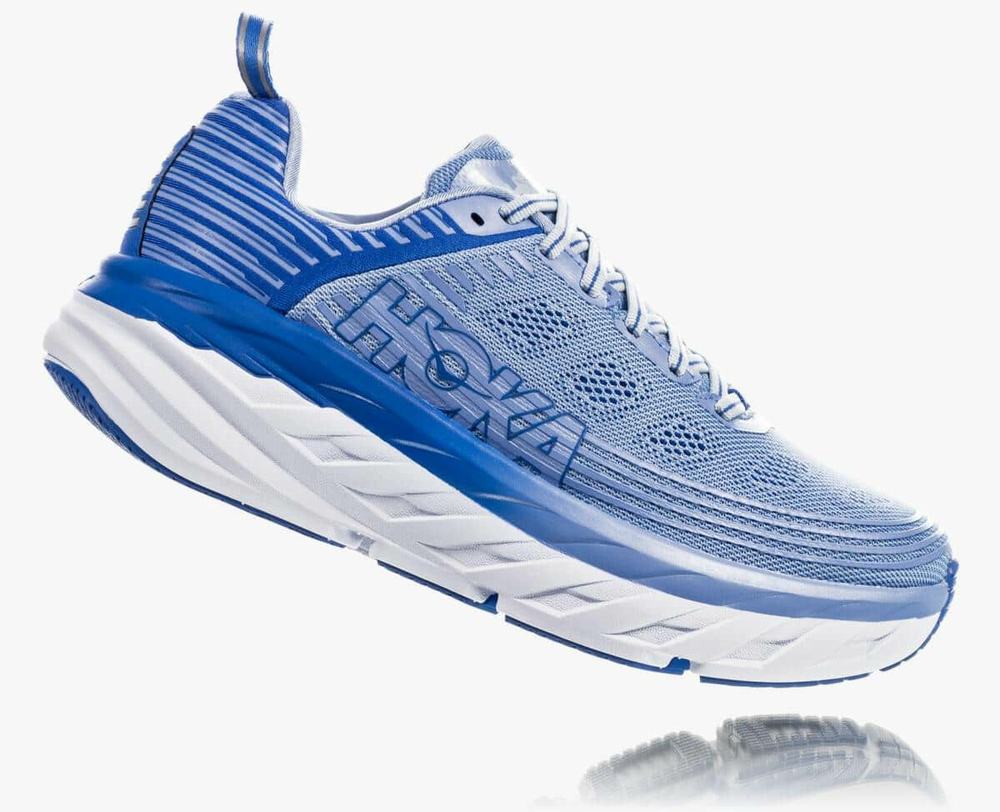 White/Blue Hoka Bondi 6 Wide Women's Road Running Shoes | 89462HTGY