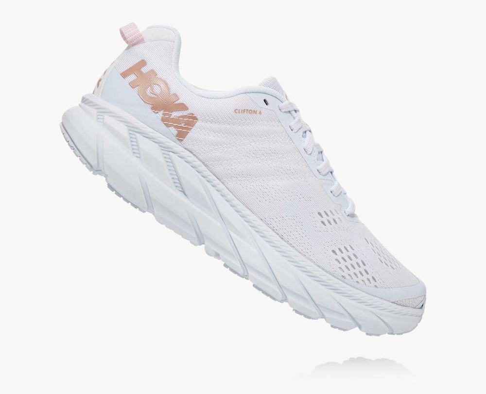 White Hoka Clifton 6 Wide Women's Road Running Shoes | 67982HYXK